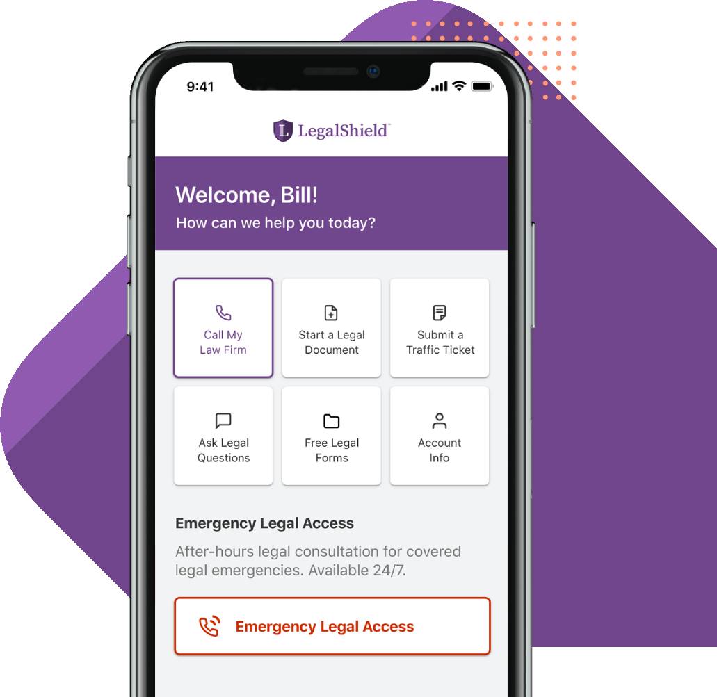 LegalShield Mobile App shown on a smartphone screen