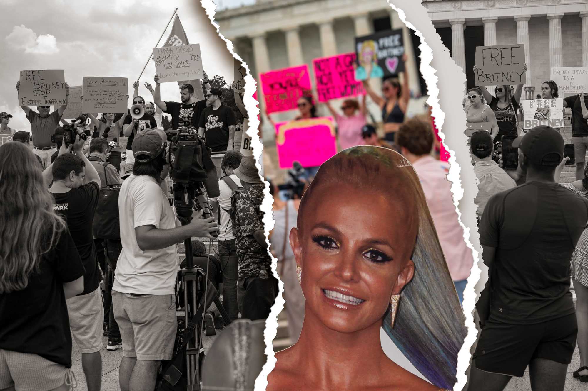 Collage de imágenes de las protestas de Britney Spears & Free Britney