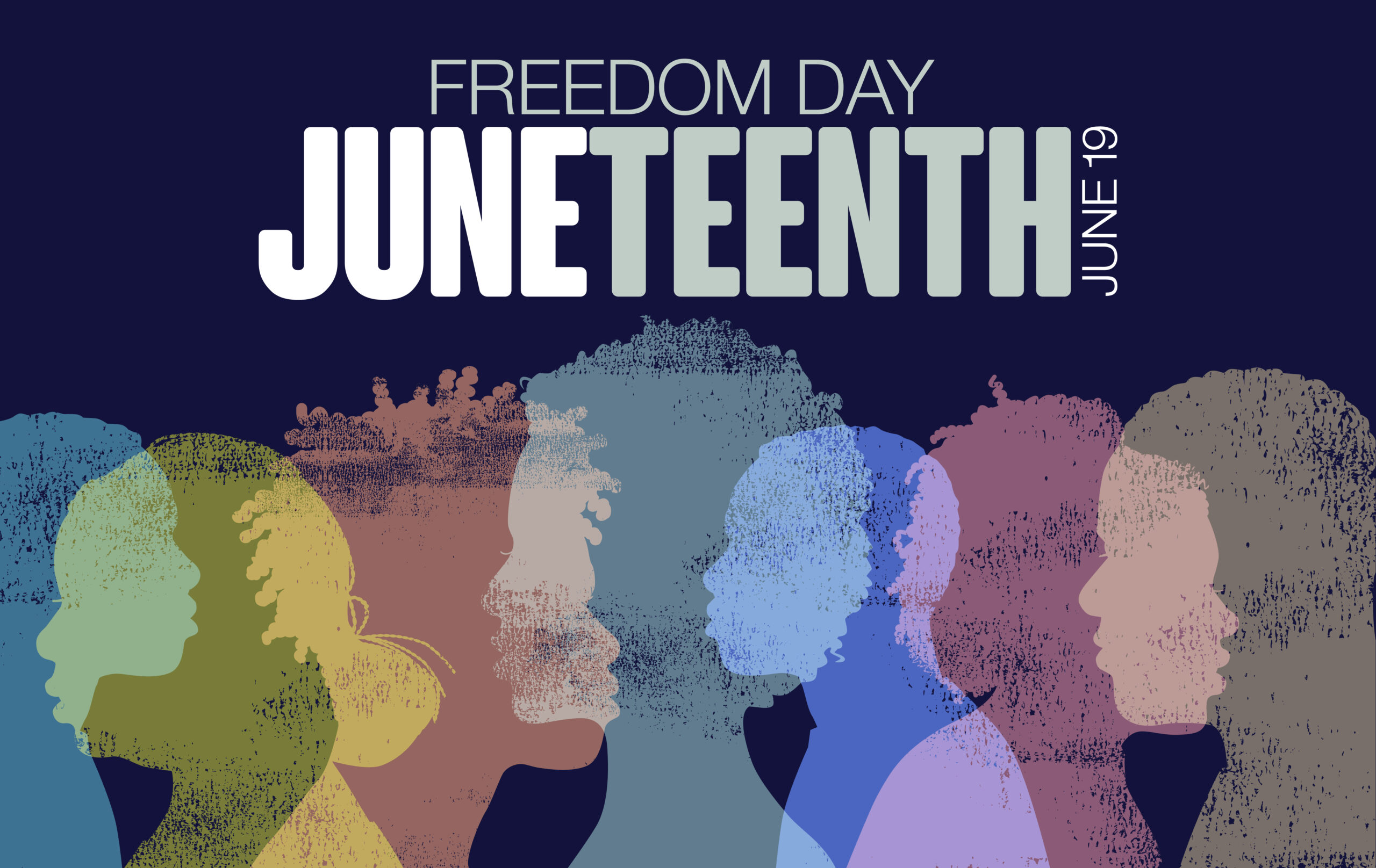 Freedom Day Juneteenth June 19 - Colorful outlines of Black Americans