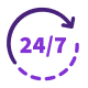 Purple 24/7 text surrounded by an arrow loop signaling LegalShields 24/7 service