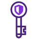 Purple key outline with a purple shield in the middle